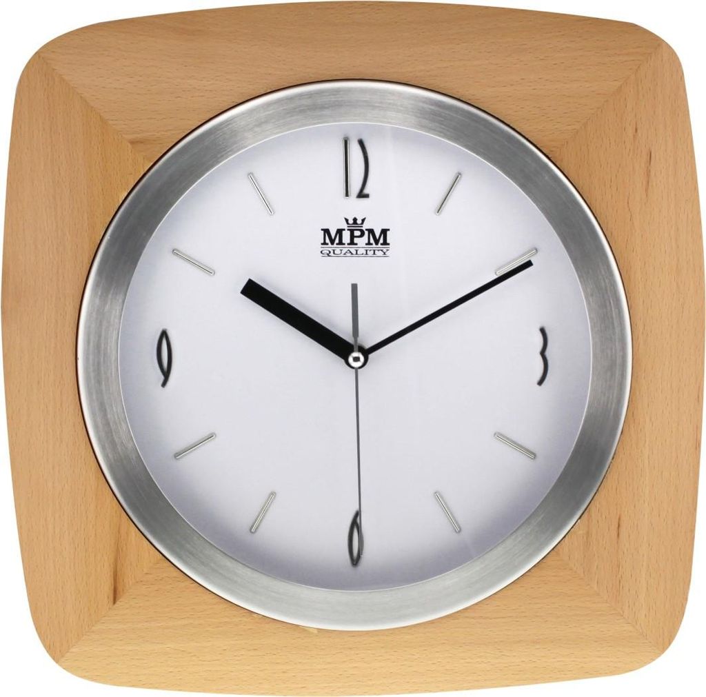MPM-Quality Wanduhr Holz Naturbelassen 32 x 32 cm Quarzuhrwerk