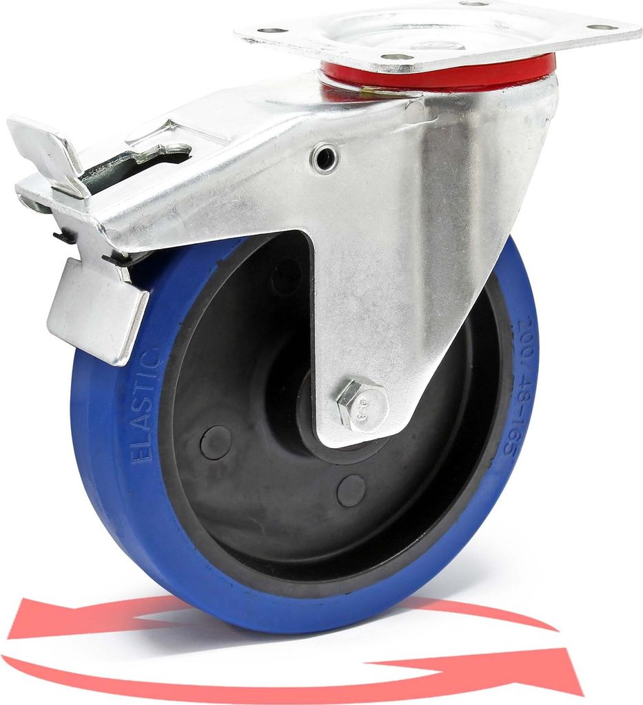 Wiltec Lenkrolle 200mm bis 350kg mit Bremse, Kunststoffrad und Anbauplatte Transportrolle leiser Lauf Möbelrolle Laufrolle Möbel-Lenkrolle