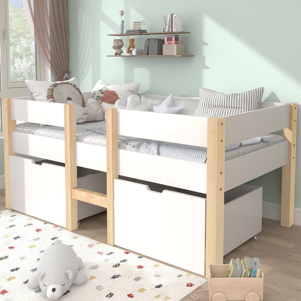 okwish Bett Kinderbett mit Schublade und Rausfallschutz, Produktbild 
