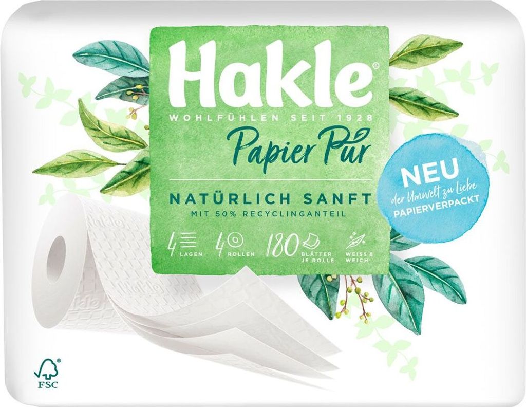 Hakle Papier Pur (4-lagig, 4 extra ergiebige Rollen)
