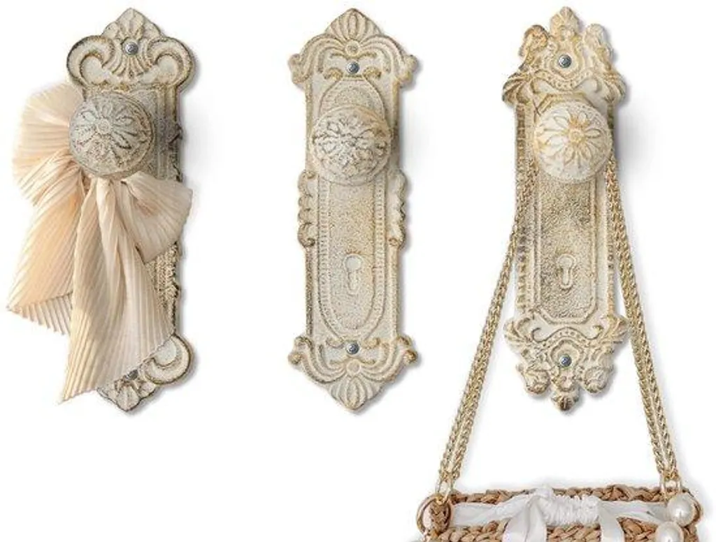 Patères Murales Rustiques en Fonte Blanche Style Vintage - Lot de 3 Pièces