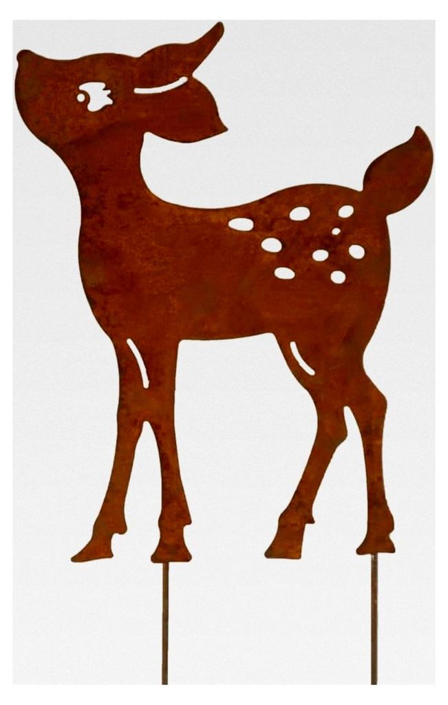 Reh Bambi Hirsch Edelrost Gartendekoration Gartenstecker 30cm Wald Rehkitz