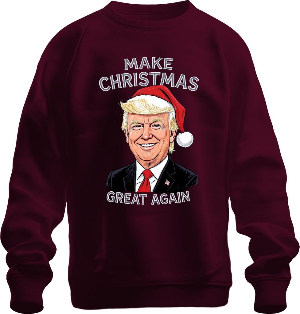 MAKE CHRISTMAS GREAT AGAIN Weihnachten Karikatur Patriotisch USA Uni Sweatshirt Pullover, Burgundy, XXL