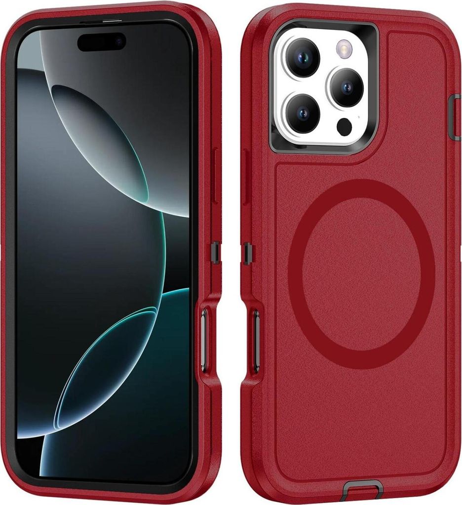 Mobigear Rugged Mag iPhone 16 Pro MagSafe Hülle Hardcase Backcover Stoßfest - Rot