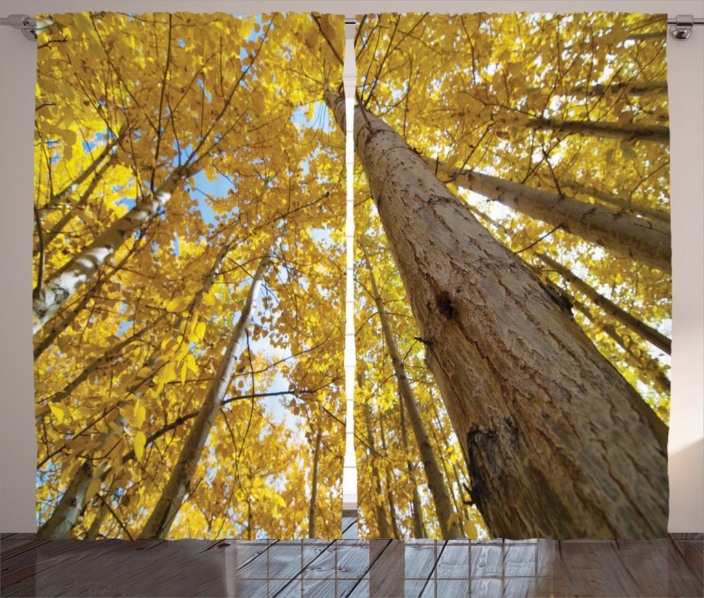 ABAKUHAUS Landschaft Rustikaler Vorhang, Aspen-Bäume im Wald, Wohnzimmer Universalband Gardinen mit Schlaufen und Haken, 280 x 245 cm, Gelb