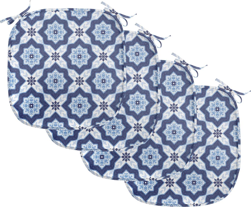 ABAKUHAUS Blau Polster für Esszimmerstühle, Portugiesisch Azulejo Pattern, Dekoratives wasserfestes Kissen mit Riemen für Küchensitze, 40 cm x ...