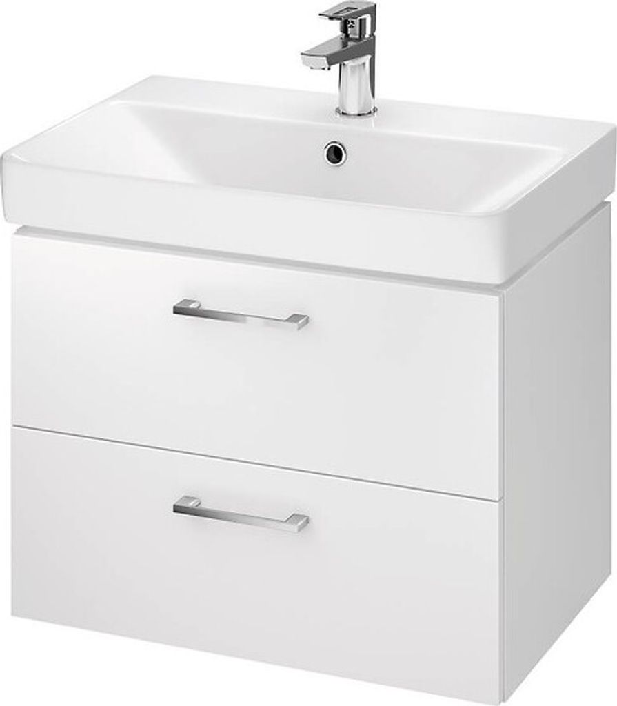 BADLAND Badmöbel Set Badezimmerschrank mit Keramikwaschbecken, 2-Schubladen LARA MILLE SLIM 60 Weiß