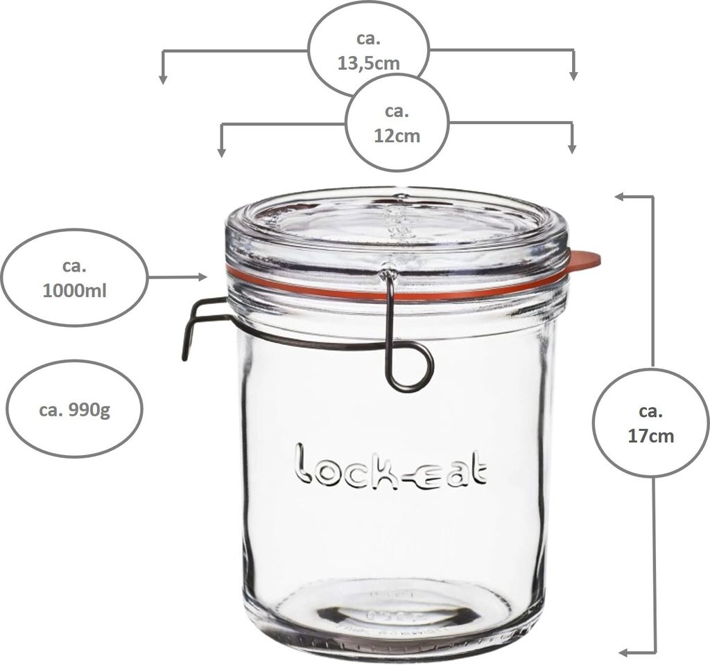 Luigi Bormioli Lock-Eat XL Einmachglas mit Deckel, 1 Liter, Produktbild 
