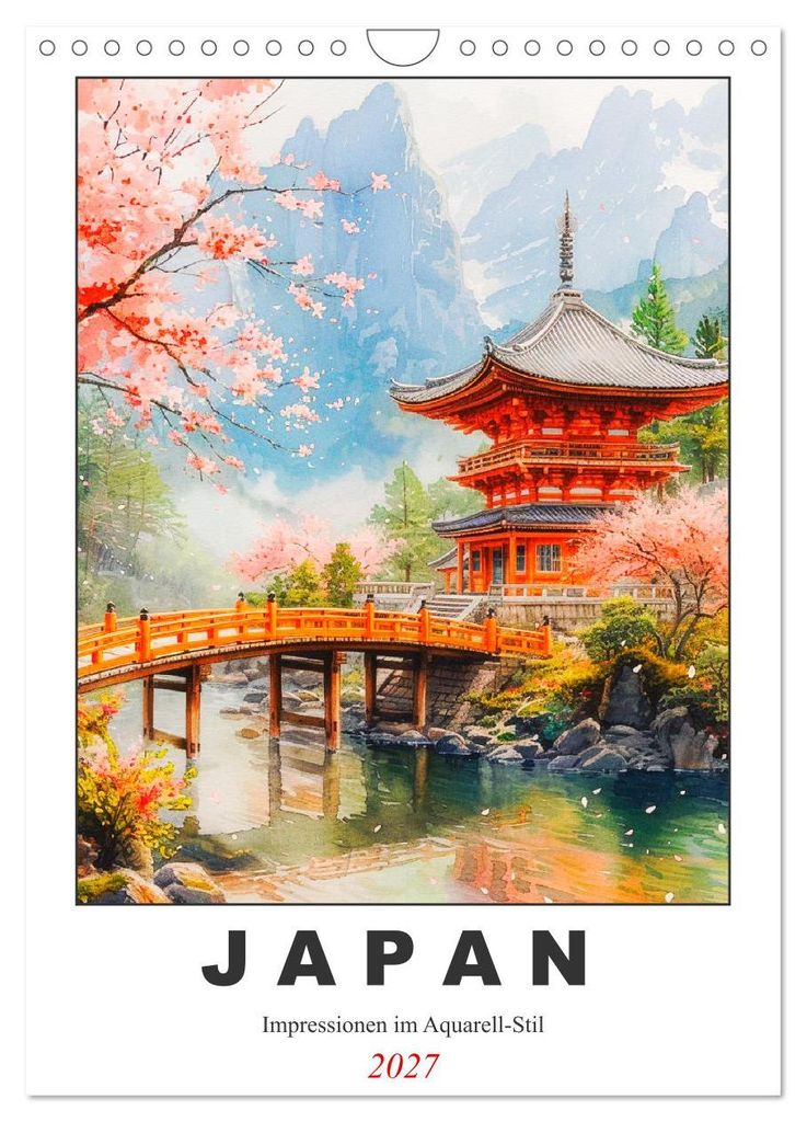 Japan. Impressionen im Aquarell-Stil (Wandkalender 2027 DIN A4 hoch), CALVENDO Monatskalender