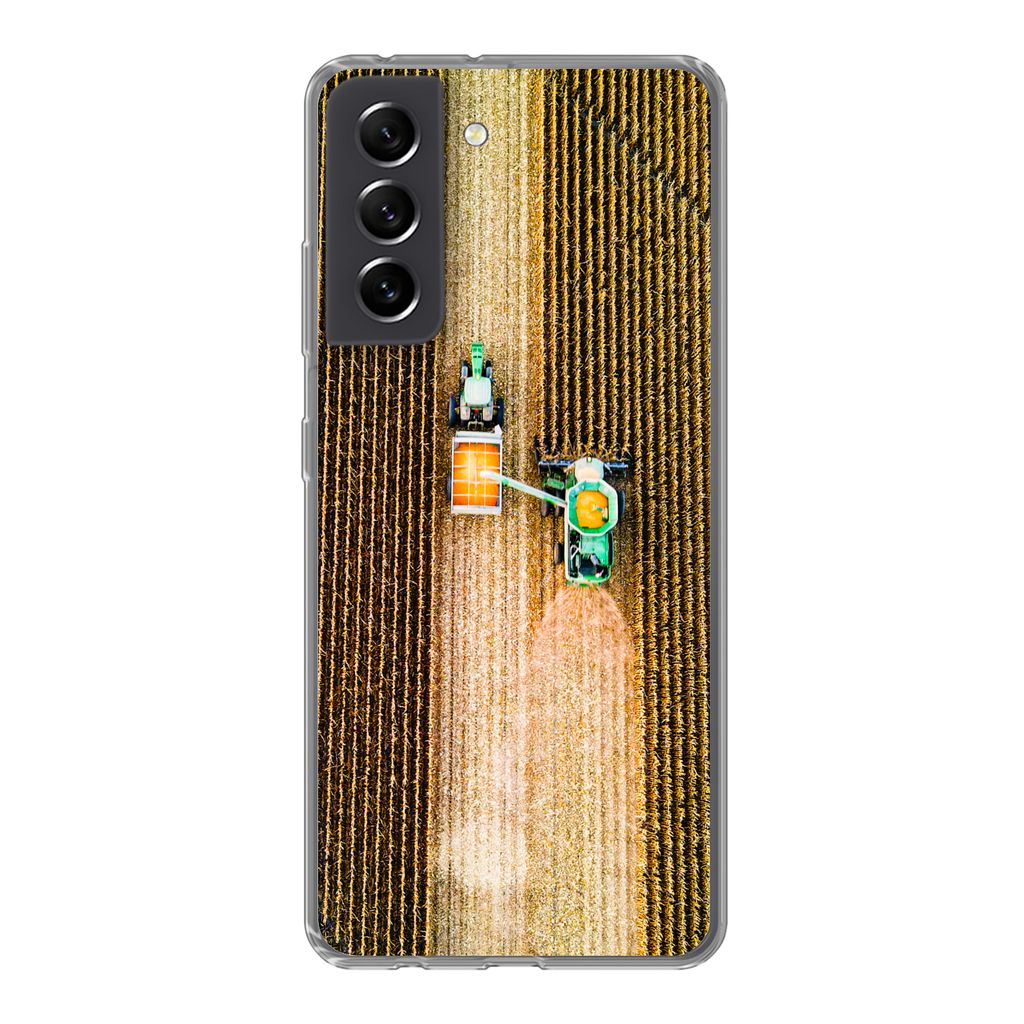 MuchoWow Handyhülle Schutzhülle Hülle für Samsung Galaxy S21 FE Traktor - Feld - Land - Bauernhof - Ernte Silikon Softcase Handy Hülle - Mob...