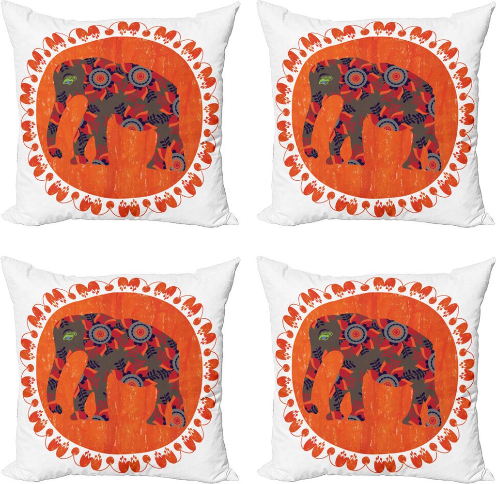 ABAKUHAUS Zirkus Tiere Kissenbezug Set (4 Stück), Doodle Vibrant, Moderner Doppelseitiger Digitaldruck, 45 cm x 45 cm, Mehrfarbig