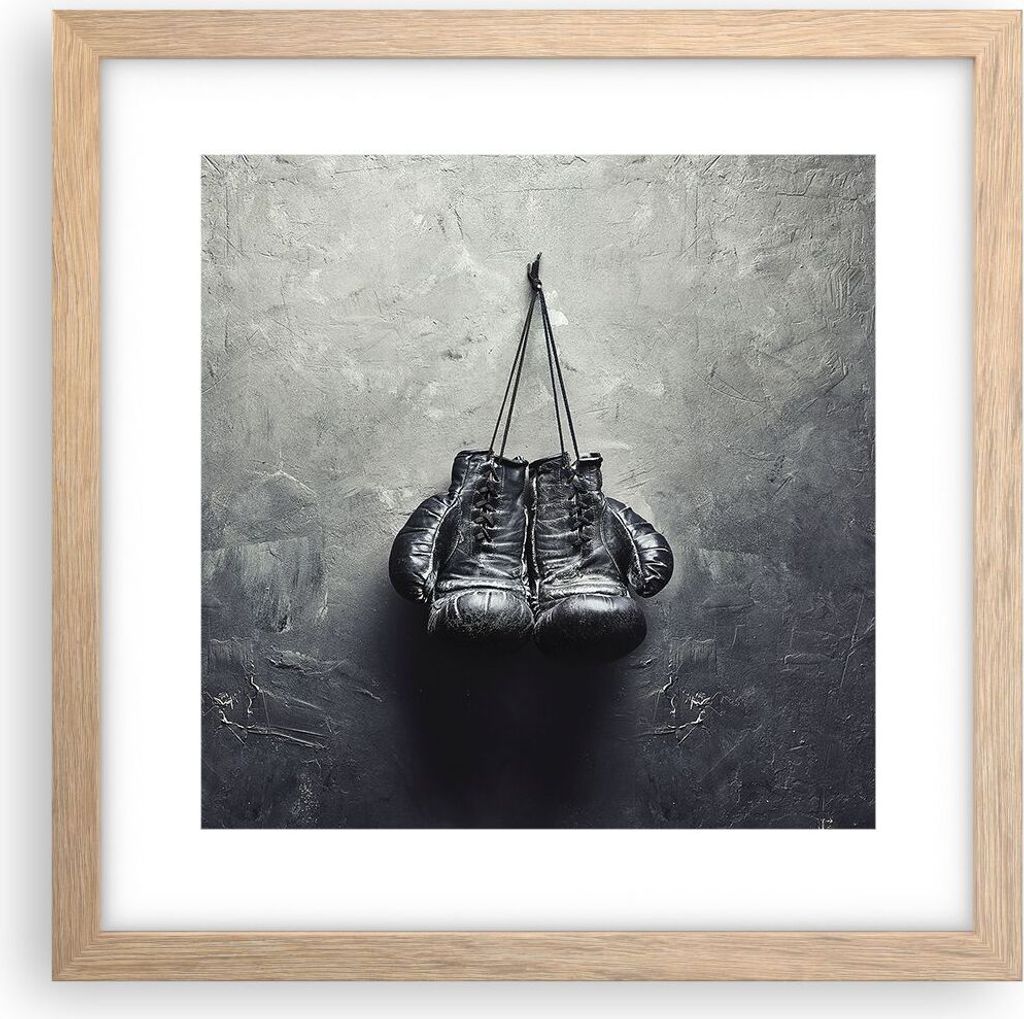Gerahmtes Poster - Rahmen in heller Eiche - Box Handschuhe Symbol - 30x30 cm - Wand Bild - Wanddeko - Wandbilder - Wandposter - Bilderrahmen - Bild...