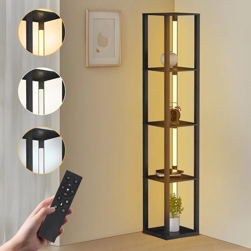 Lampadaire Étagère avec LED Variable et 4 Plateaux de Rangement Noir - 12