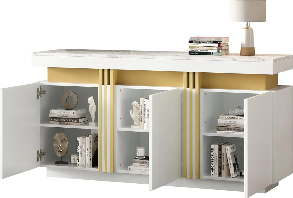 Buffet gain de place blanc 140cm pour optimiser les petits salons - 4