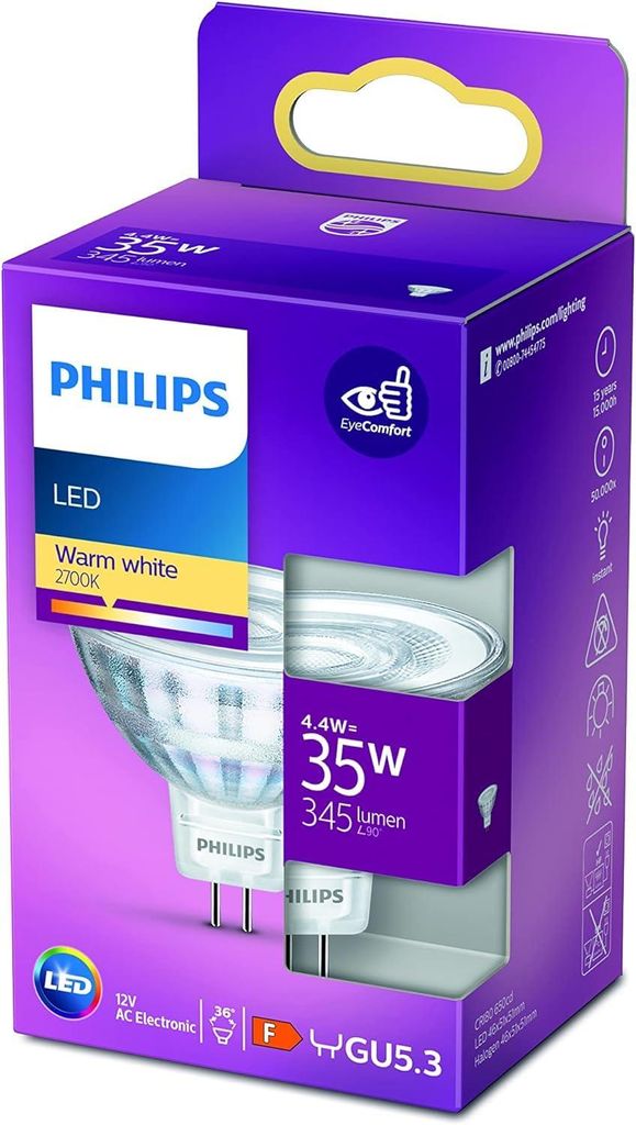 Philips Spot 35W MR16 GU5,3, 4,4 W, 35 W, GU5.3, 345 lm, Produktbild 