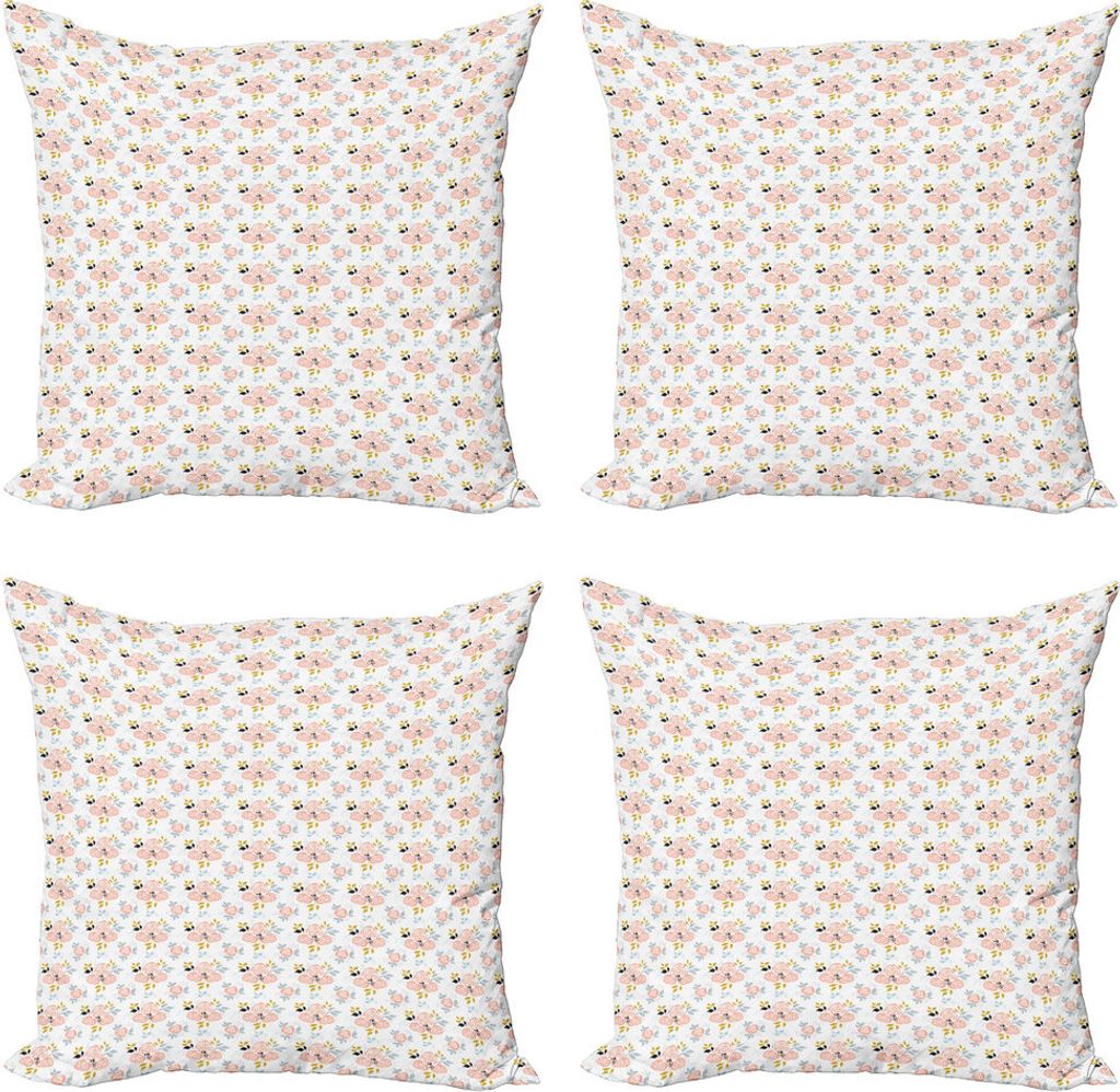 ABAKUHAUS Blume Kissenbezug Set (4 Stück), Einfache abstrakte Blumenkunst, Moderner Doppelseitiger Digitaldruck, 60 cm x 60 cm, Blush Weiß Kitz