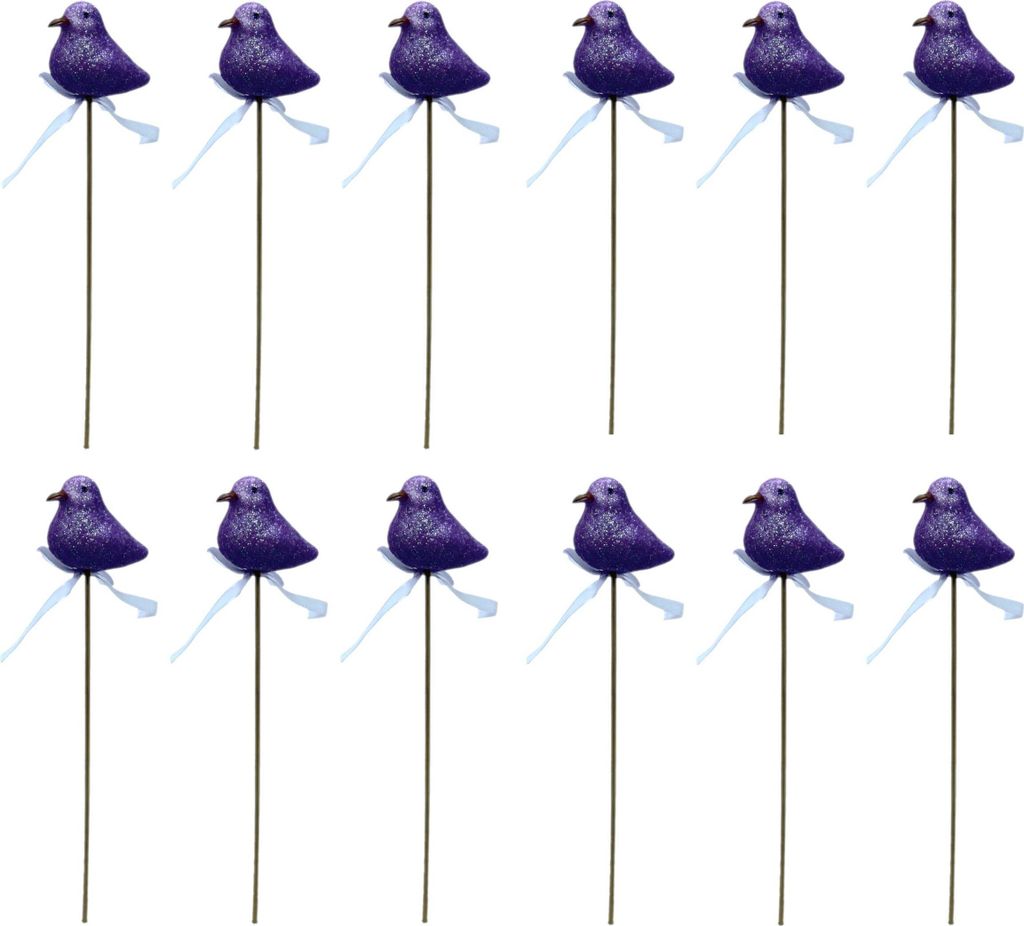 Blumen-Stecker Glitzer Vogel lila 6 x 25cm 12 Stück Dekostecker Gartenstecker Bird Deko