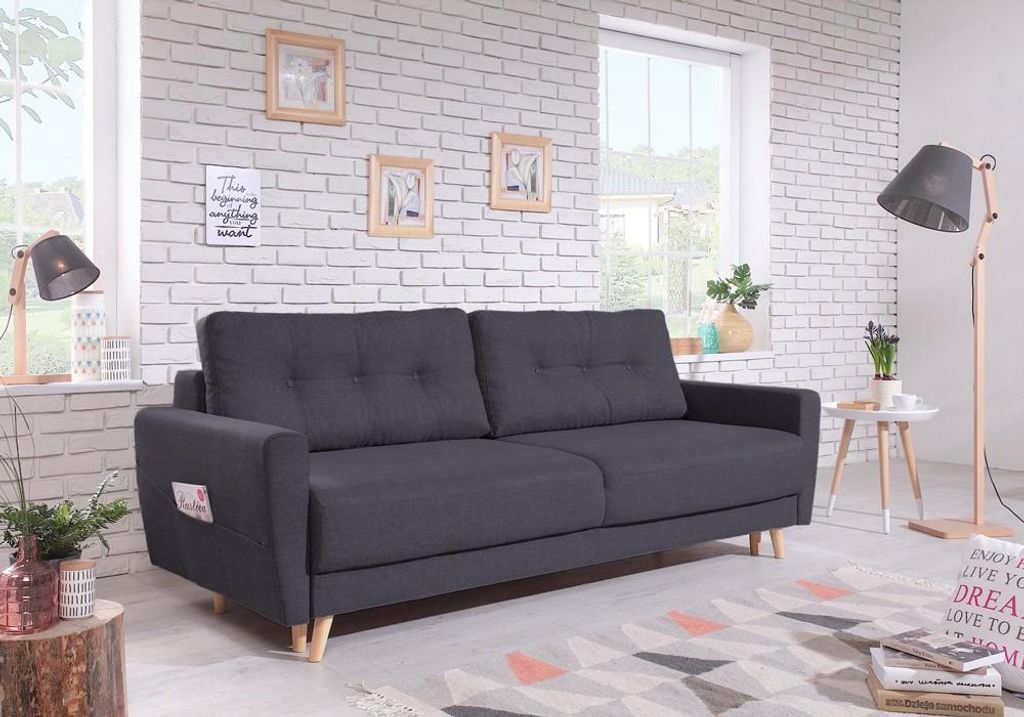 MIUFORM Friendly Lars - Sofa mit Bettfunktion - 220x90cm - Anthrazit - 3-Sitzer Schlafsofa