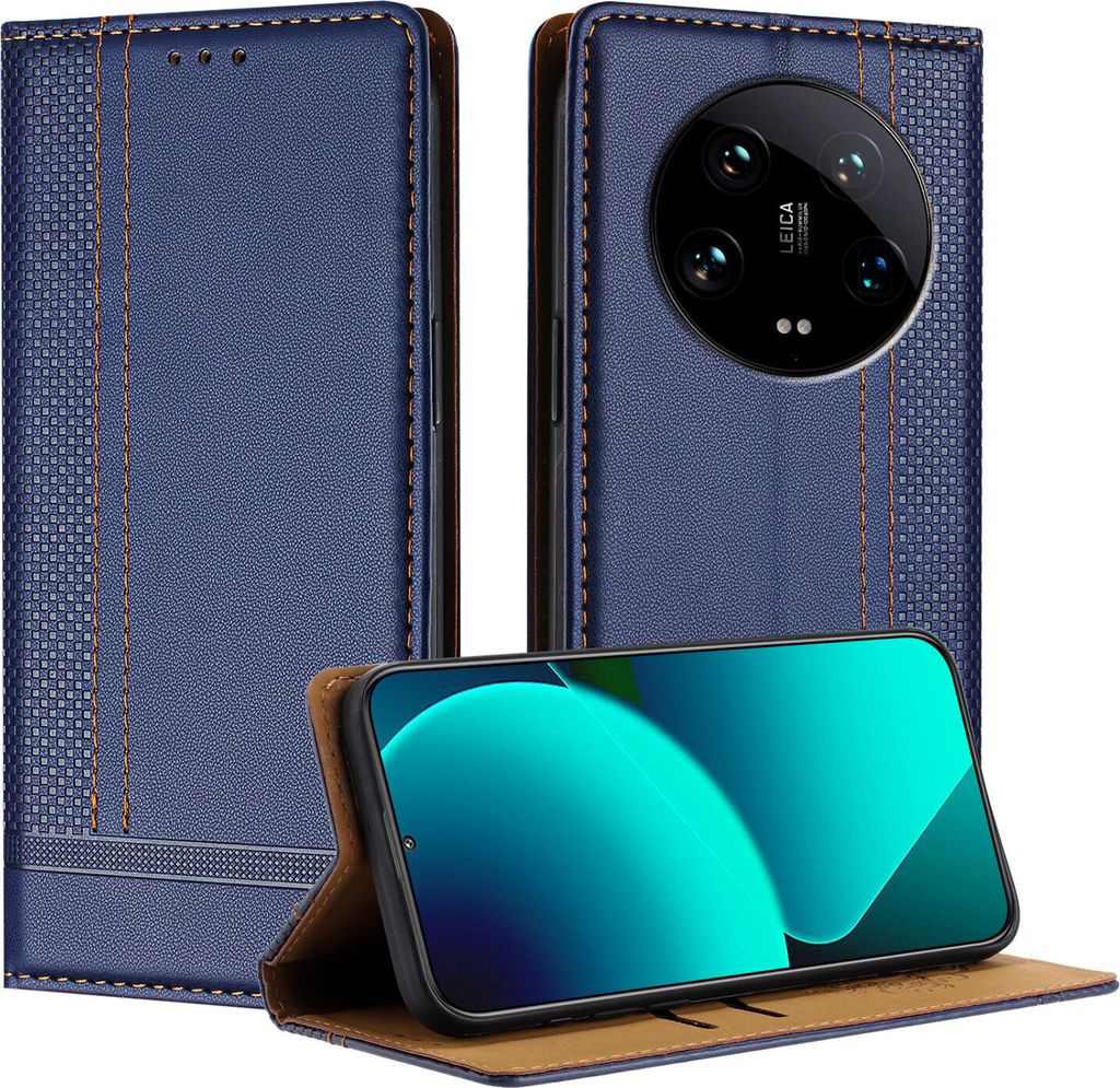 Handyhülle für Xiaomi 14 Ultra Leder Flip Klappbare Schutzhülle mit Standfunktion Blau