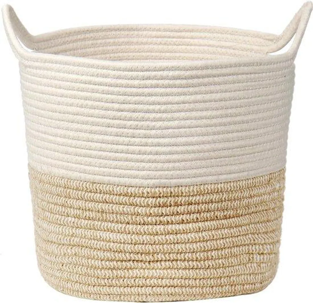 Panier en coton et corde tressée 30x30 cm - Bac de rangement avec poignée