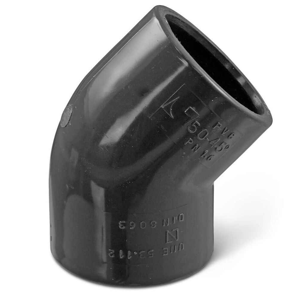 PVC Winkel 45° Klebemuffe Ø 50 mm Grau Produktbild 
