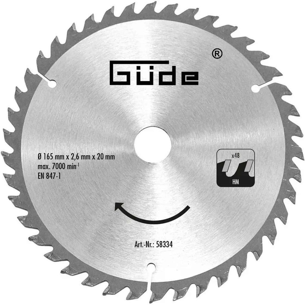 Güde HM-Sägeblatt HM 165x20x24ZZ für Tauchsäge TS 58-1200, TS 57-1400 KE