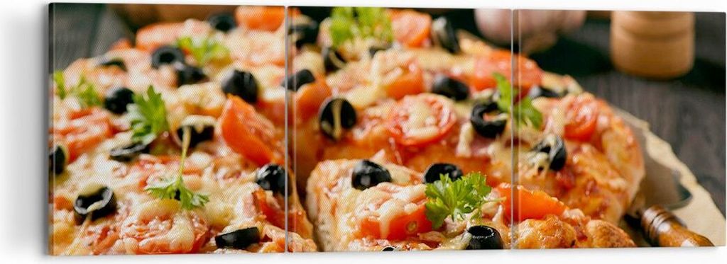 Bild auf Leinwand - Leinwandbild - Pizza Käse Tomaten - 120x40cm - Wand Bild - Wanddeko - Leinwanddruck - Bilder - Kunstdruck - Wanddekoration - L...