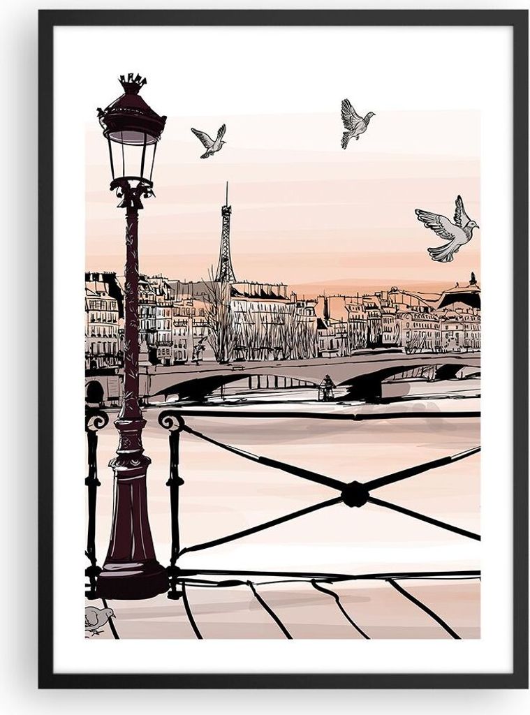 Gerahmtes Poster - Schwarzer Rahmen - frankreich Taube Grafiken Illustration - 50x70 cm - Wand Bild - Wanddeko - Wandbilder - Wandposter - Bilderra...