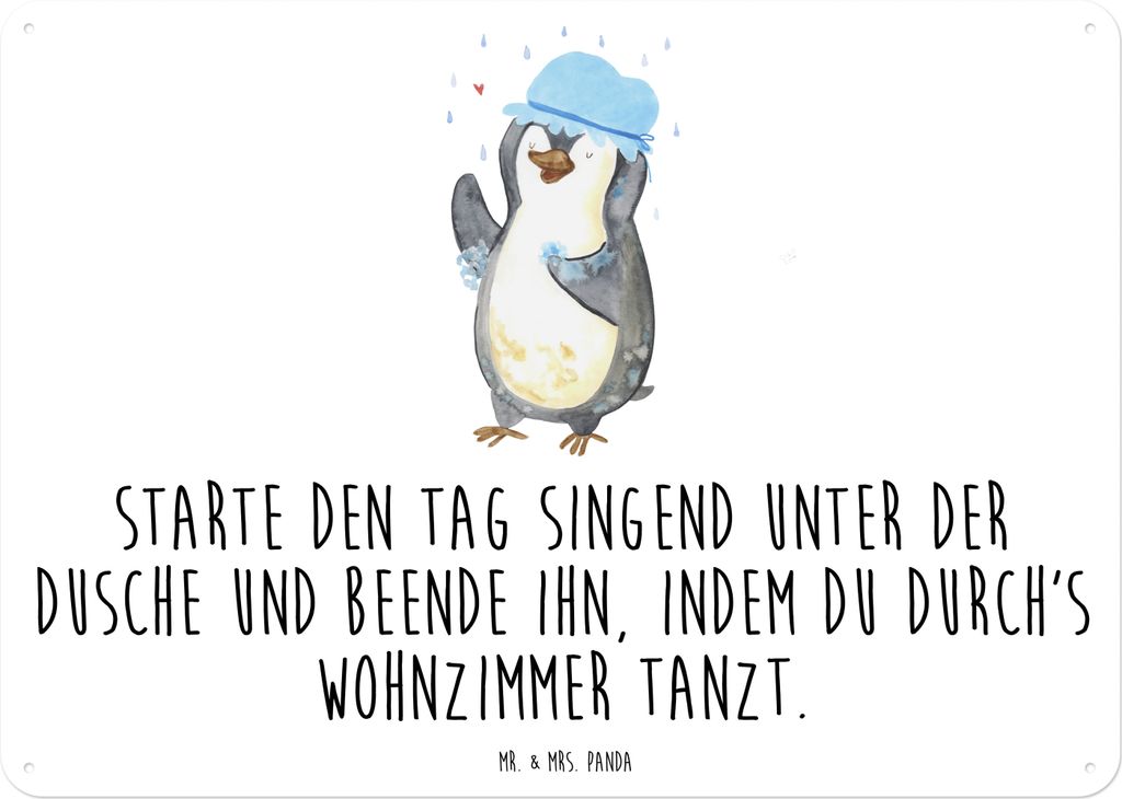 Mr. & Mrs. Panda tafel Pinguin Duschen DIN A3 - Weiß - Geschenk, Blechschild, Türschild, Motivation, Dusche, Schild, Singen, Duschkonzert, Metall...
