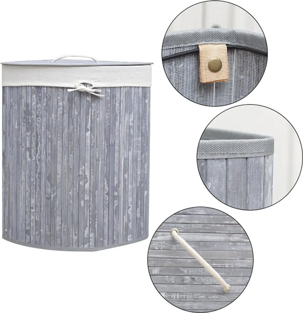 Portabiancheria Homestyle Pro 35x50 cm Bambù Design Grigio/Bianco