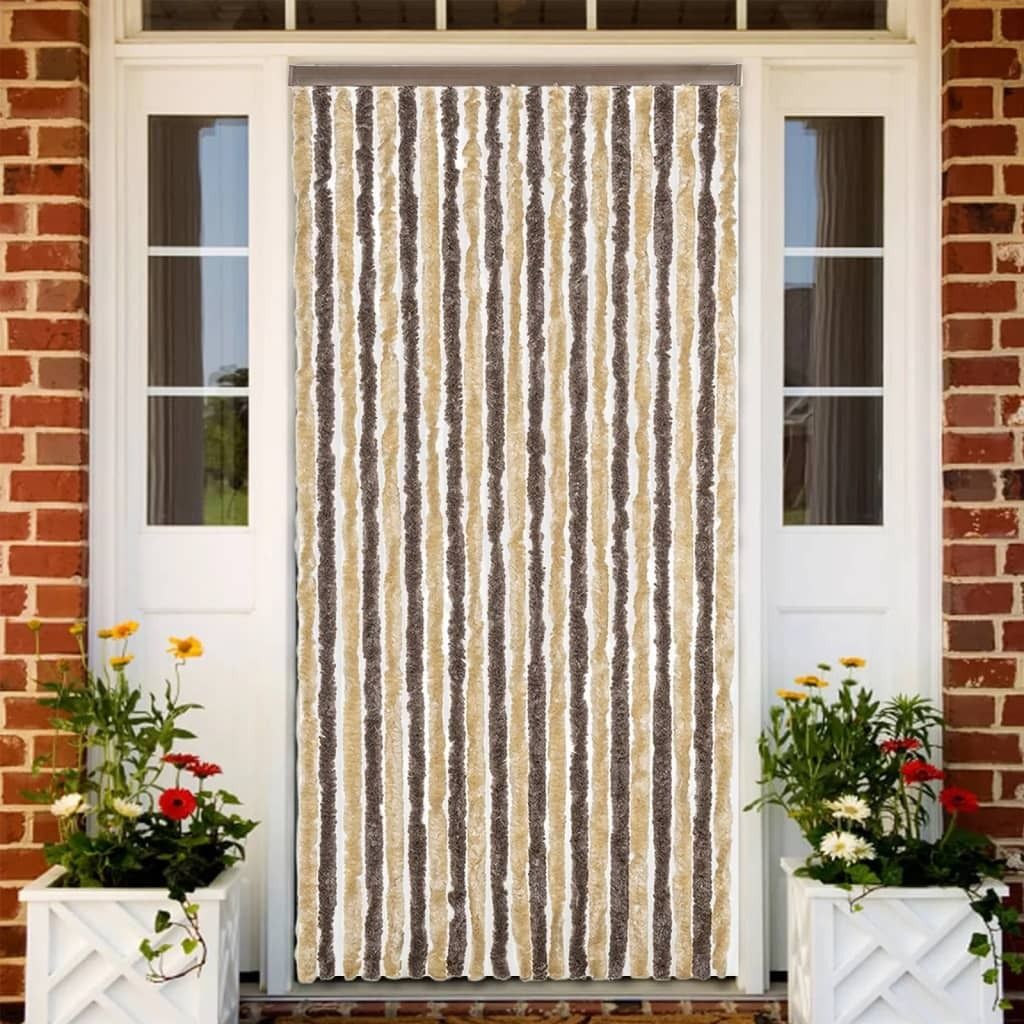 Design Fliegenvorhang Dunkelbraun und Beige 100x230 cm Chenille, Fliegengitter 2024 Neu