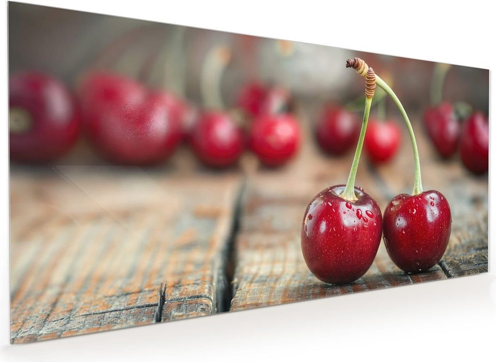 Küchenrückwand Spritzschutz Glas mit Motiv Frische Kirschen 40 x 40 cm