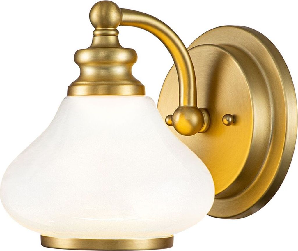 Wandleuchte Metall Glas 19,1 cm hoch IP44 in Messing gebürstet Weiß G9 warmweiß 3000 K 300 lm Jugendstil