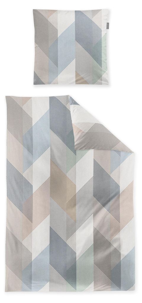 Irisette Wave Mako-Satin Bettwäsche 155x220 Rauten Streifen beige blau grün 8739-80