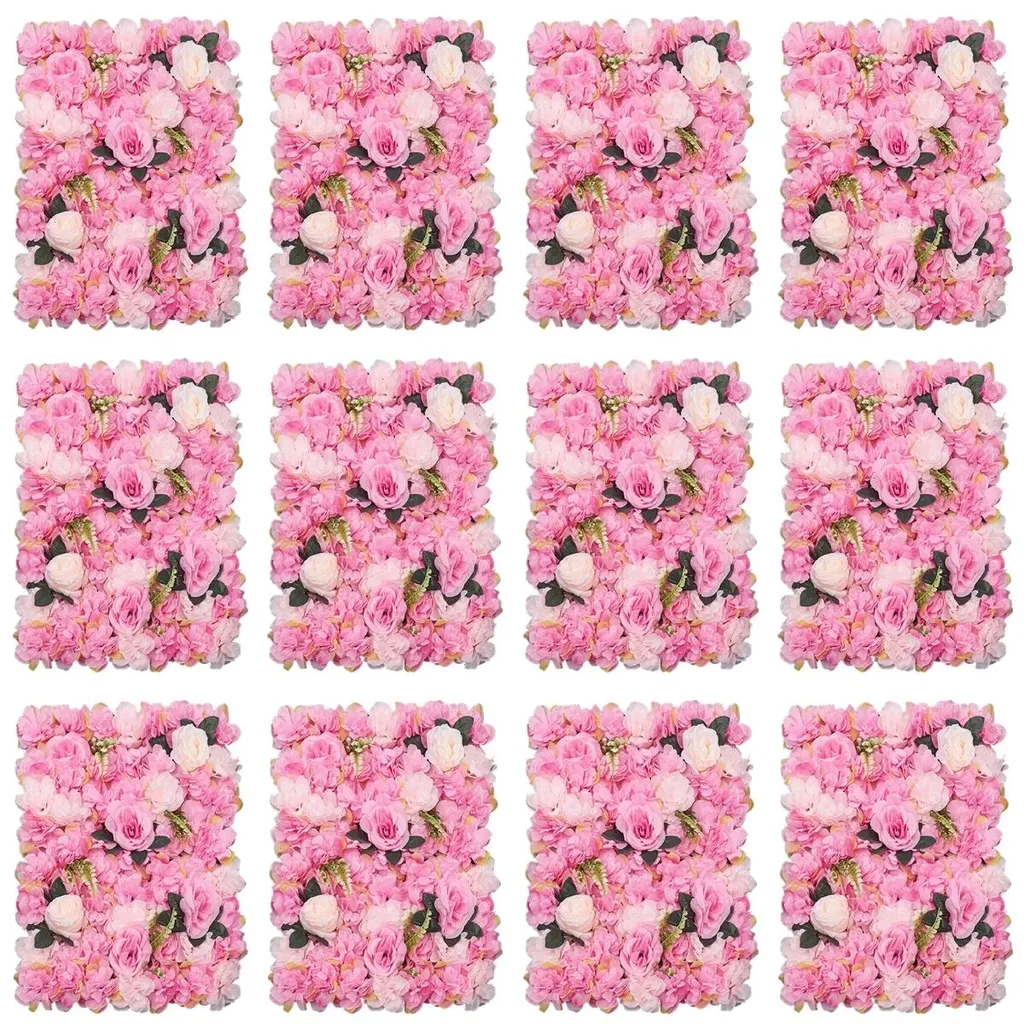 Panneaux de fleurs artificielles roses durables pour décoration murale