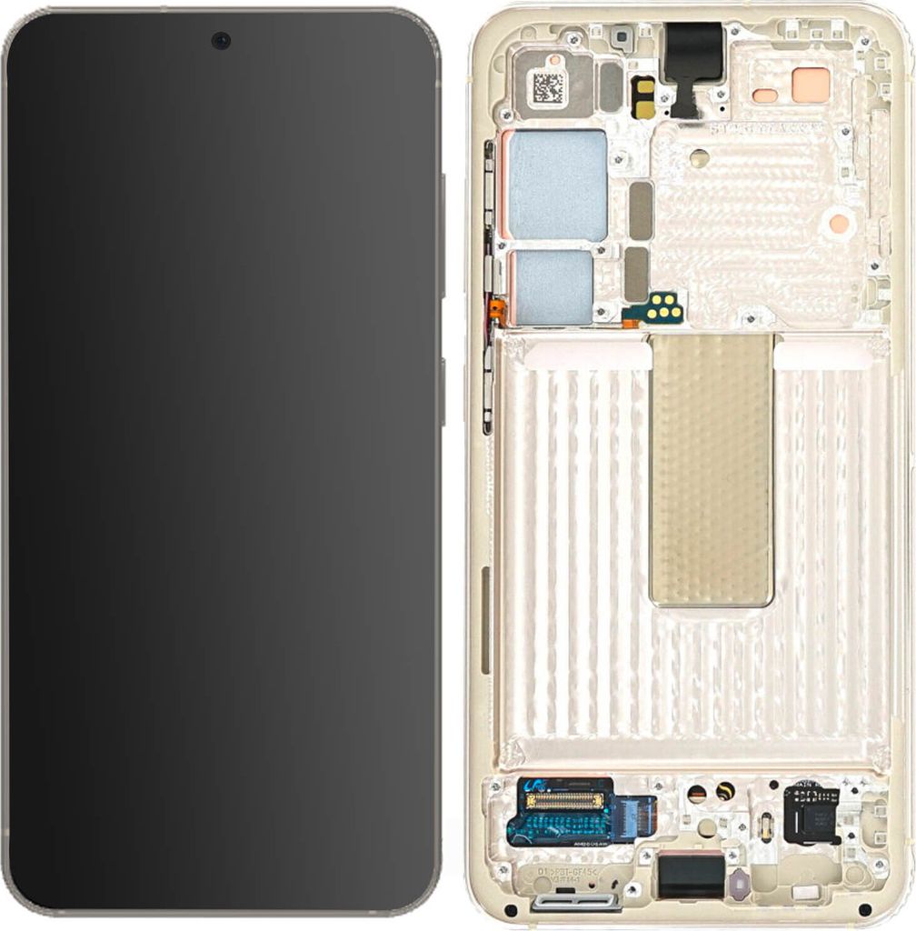 Samsung, LCD Bildschirm Original Touchscreen + Gehäuse – Cream für Samsung Galaxy S23, Gelbgrau
