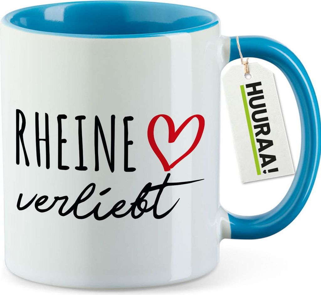 Huuraa Kaffeetasse Rheine verliebt 330ml Blau Keramik Kaffeebecher Geschenkidee