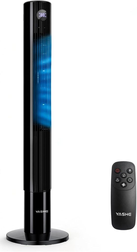 YASHE Turmventilator mit Fernbedienung, 85°-Oszillation, leiser Standventilator (28 dB), Schwarz