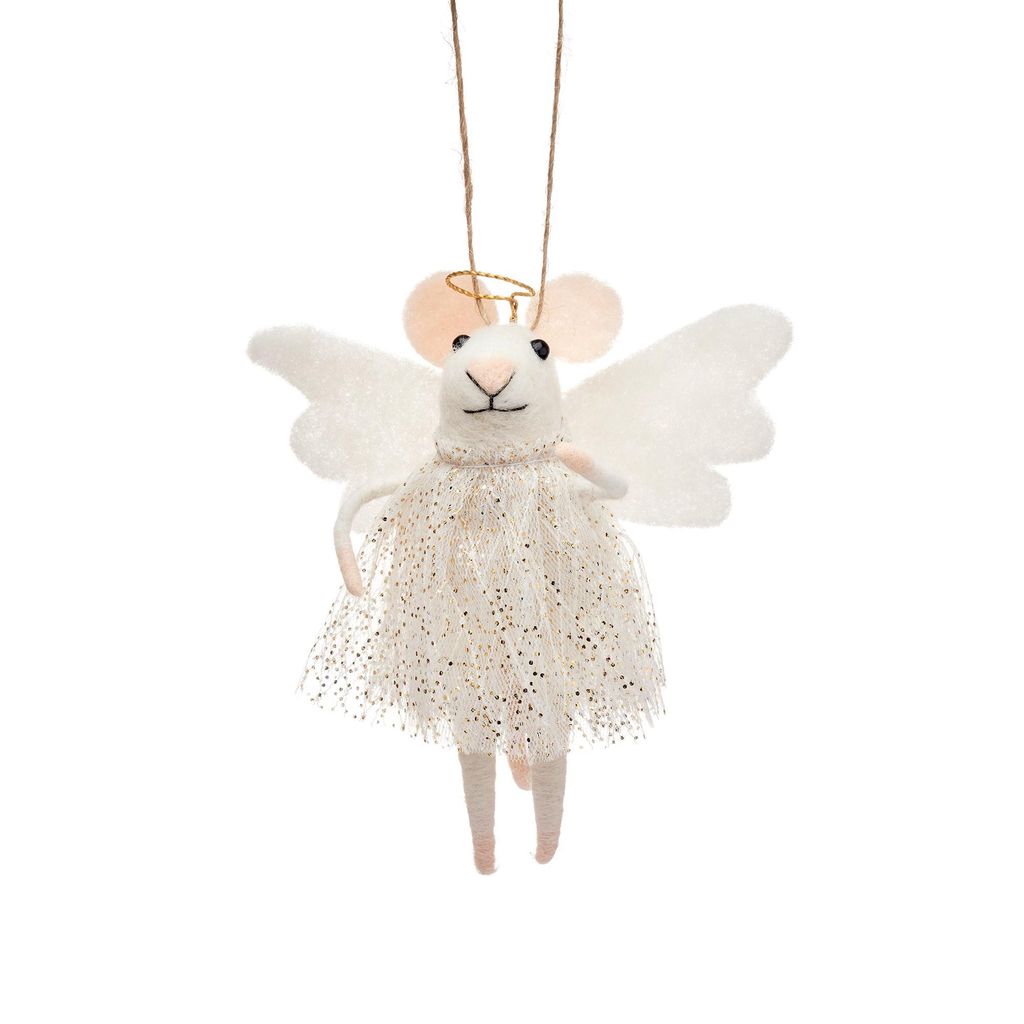 Weißer Engelmaus Filz Weihnachthänger - Sass & Belle Produktbild 