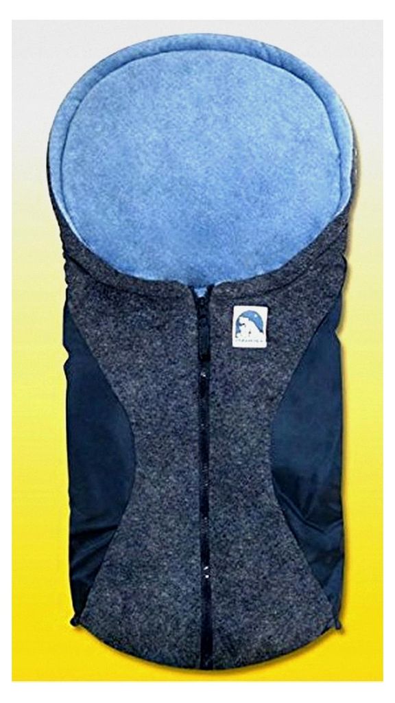 Kleiner Fußsack für Babys - außen marine-grau / innen hellblau