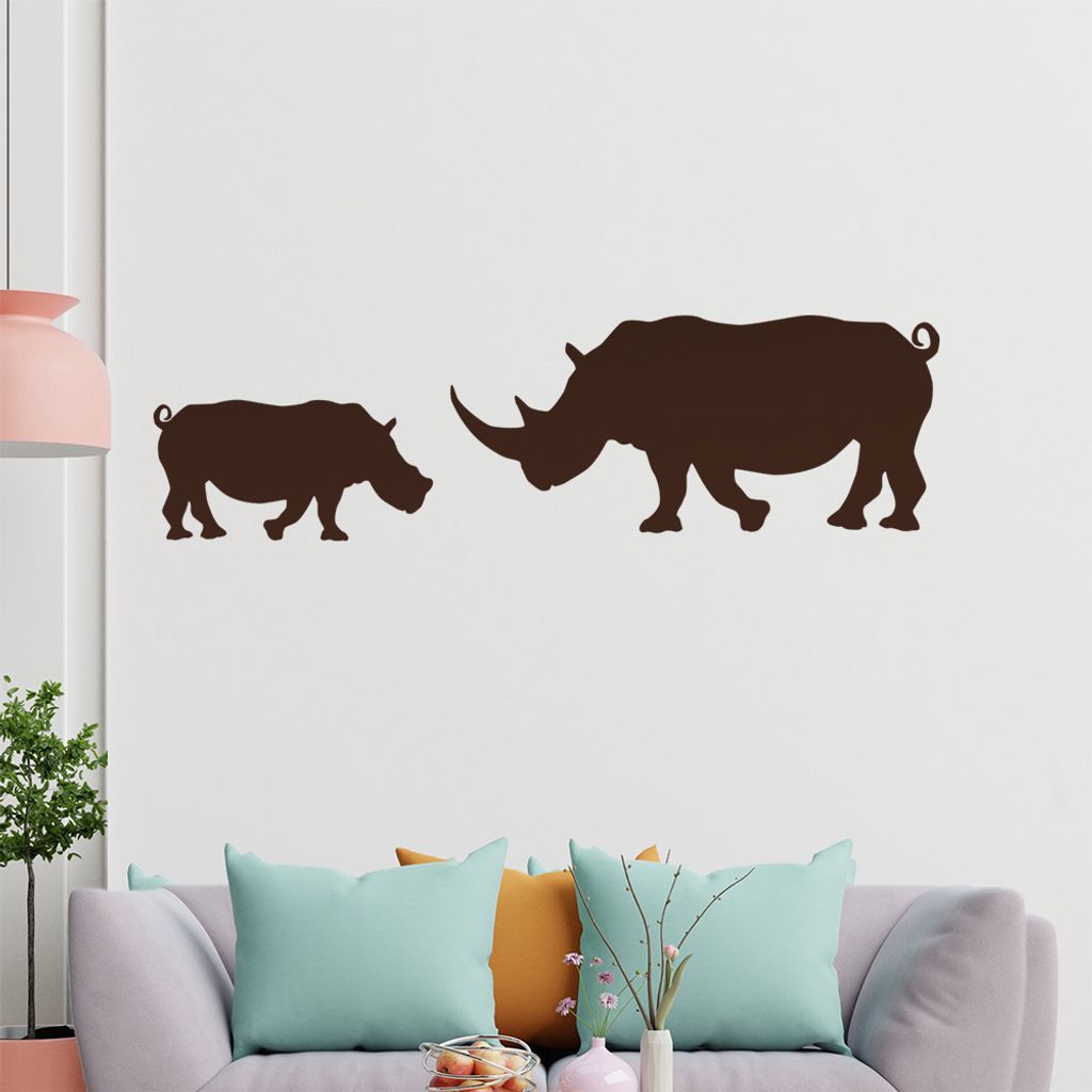 KIWISTAR Nashörner Silhouette Umriss Wandtattoo in 6 Größen - Wandaufkleber Wall Sticker - Dekoration, Küche, Wohnzimmer, Schlafzimmer, Badezimmer