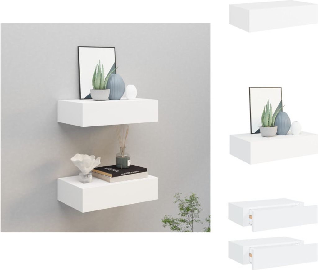 vidaXL Wandregale mit Schubladen 2 Stk. Weiß 40x23,5x10 cm Produktbild 