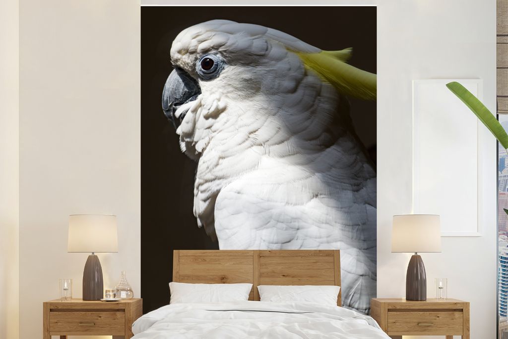 MuchoWow Fototapete für Wohnzimmer oder Schlafzimmer Wandtapete Vinyl Motivtapete Sonnenstrahlen auf dem weißen Kakadu - 225x350 cm - Schlafzim...