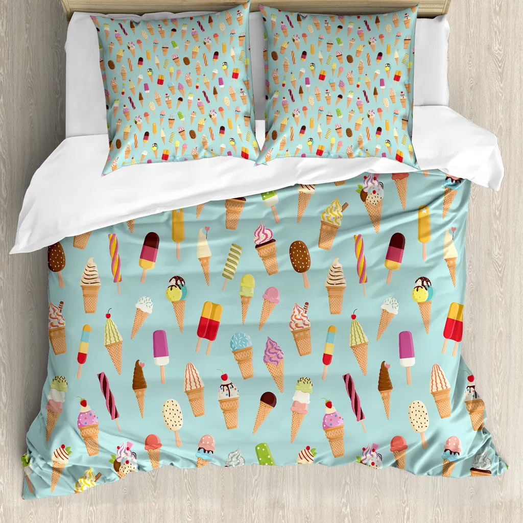 ABAKUHAUS EIS Copripiumino, Yummy Fruity, antiacaro, adatto a chi soffre di allergie, con federe, 155 cm x 220 cm - 80 x 80 cm, multicolore
