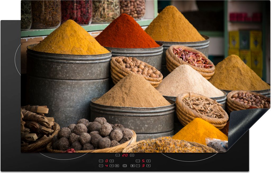 KitchenYeah Herdabdeckplatte Kräuter - Ton - Gewürze - Gelb - Braun , 85x52cm, Küche Deko, Ceranfeld Herdabdeckung, Abdeckplatte fùr Kochfeld