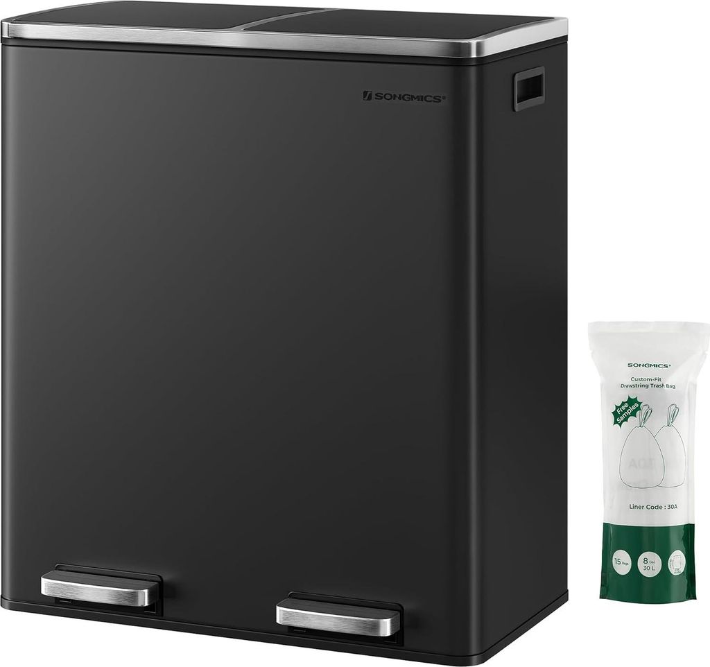 Songmics Mülleimer Mülltrennsystem 60L Softclose Schwarz