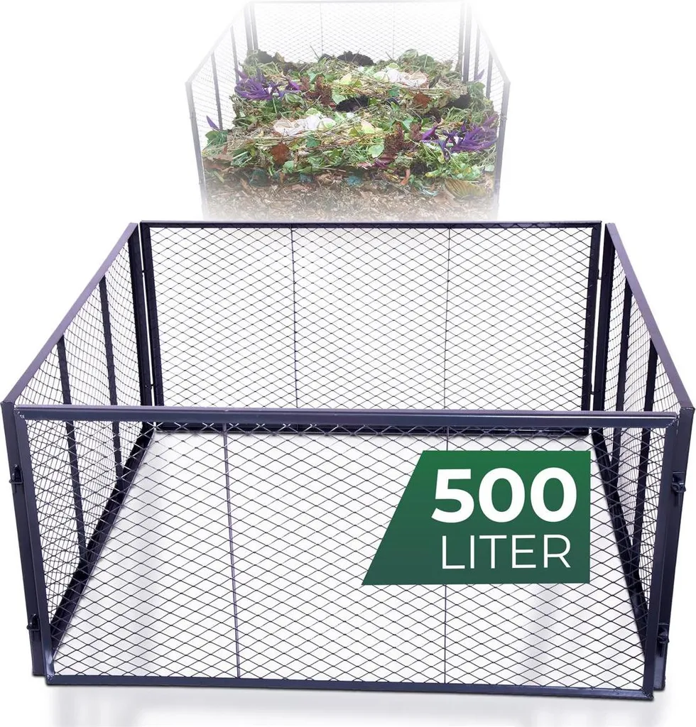 Composteur de Jardin pour Gazon et Feuilles - Grand Bac Métal 500L