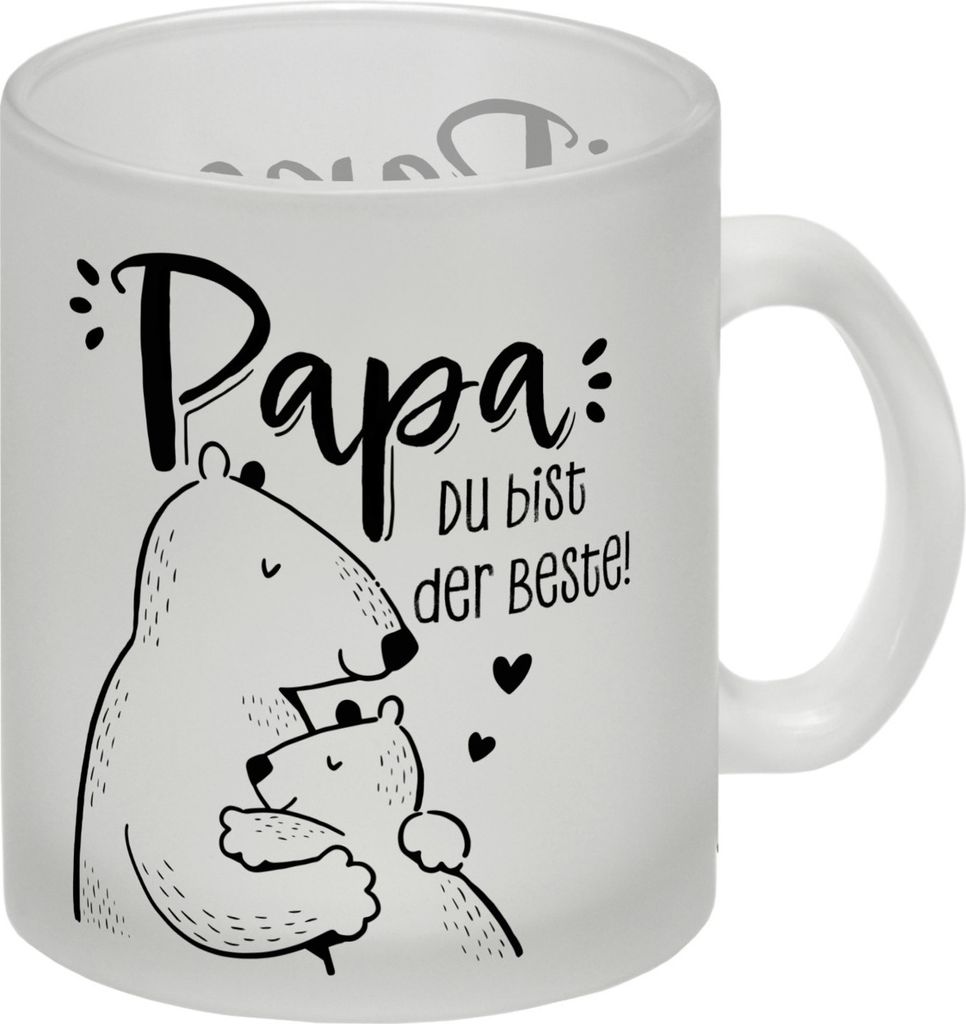Papa Bär Geschenk Geburtstag Glas Tasse mit Spruch Papa du bist der Beste
