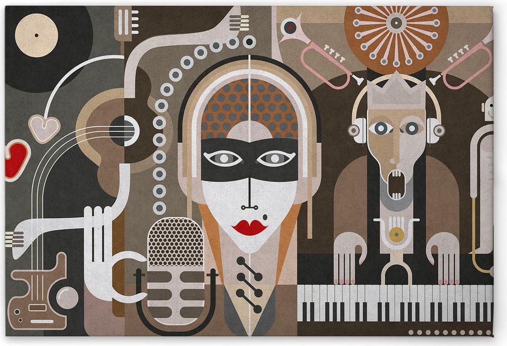 TADESSI Leinwandbild Pop Art Abstrakt - Wandbild 120 x 80 cm - Kunstdruck auf Leinwand in Braun Grau - M1-No.50945