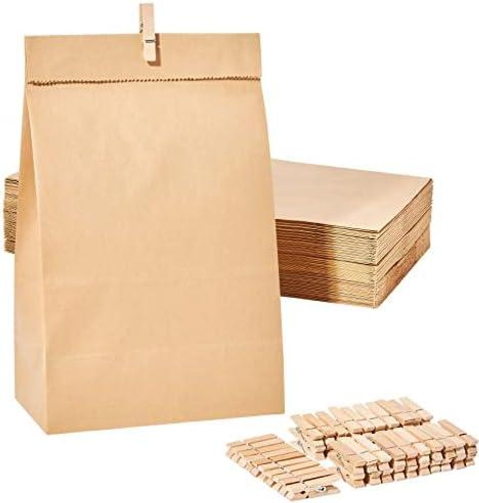 Guheake Papiertüten 50 Stück Braun - 15 x 27 x 9 cm Kraftpapier tüten Fettdicht Braune Geschenktüten, DIY Weihnachten Adventskalender, Mitgeb...
